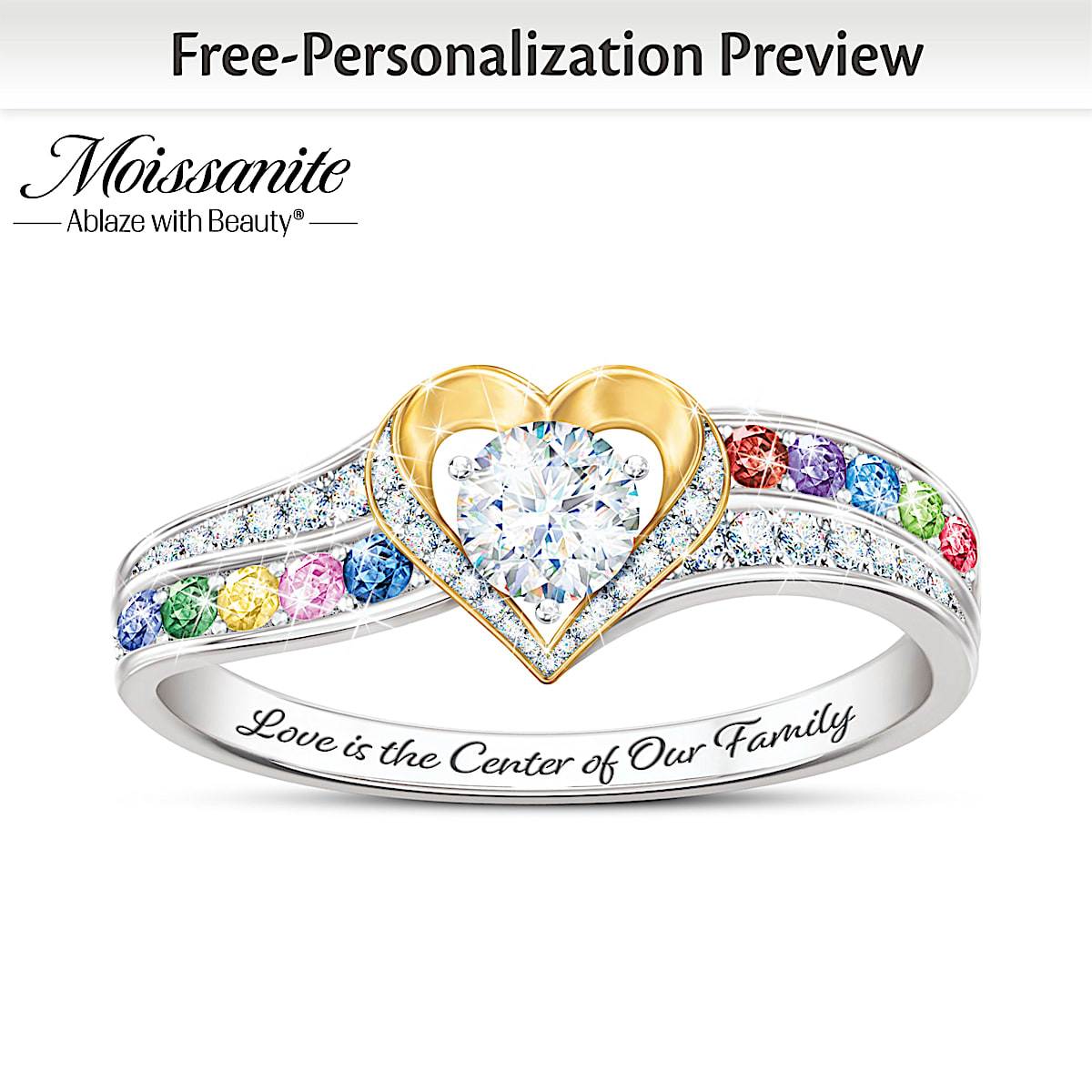 Heart Mother's Family Birthstone Ring Heart Mother's Family Birthstone Ring
