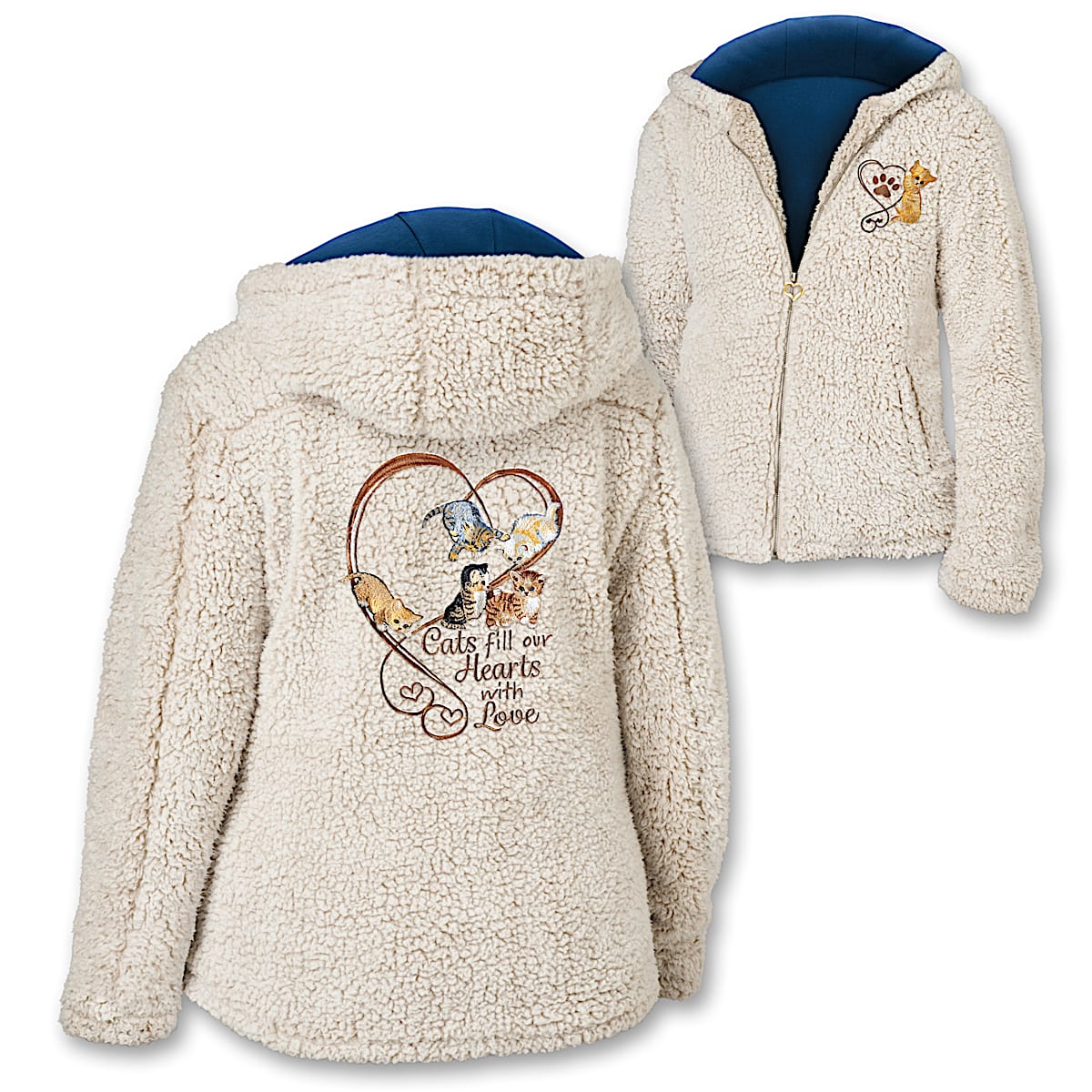 Women's Cat-Themed Sherpa Jacket – Gift For Cat Lovers