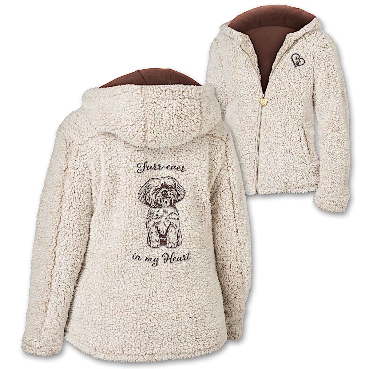 Furr-ever In My Heart Shih Tzu Ivory Lightweight Sherpa Jacket 