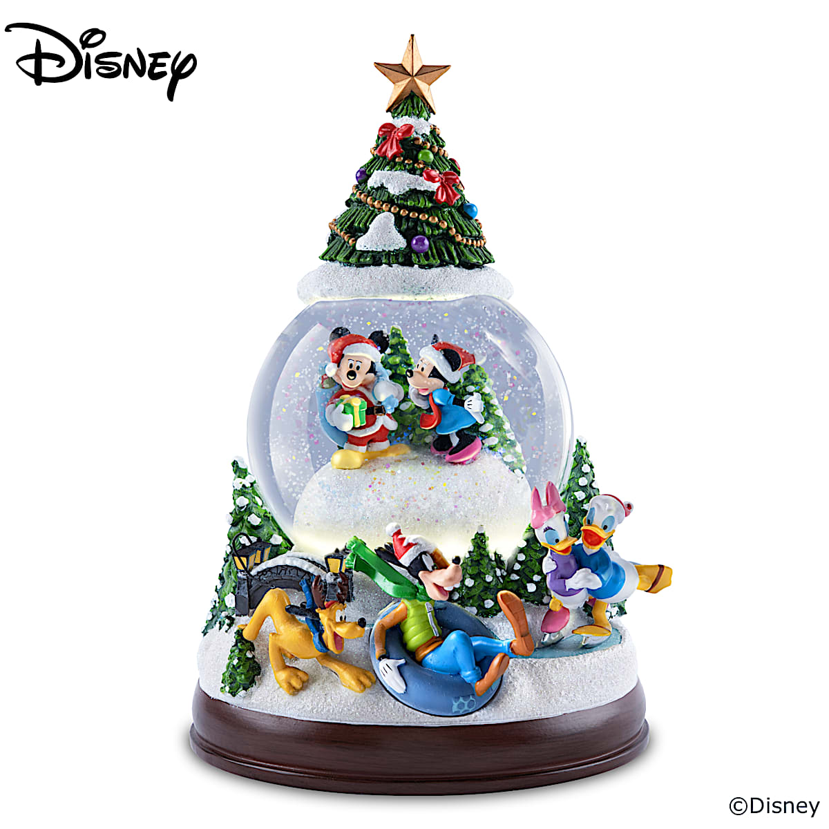 Illuminated Christmas Snowglobe With Sculpted Disney Characters And 