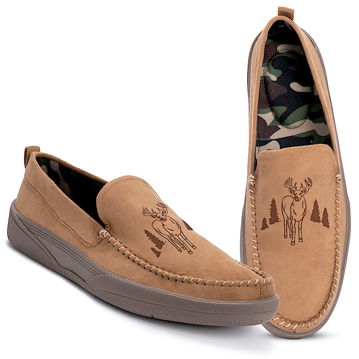 Majestic Buck Mens Tan-Color Faux Suede Slip-On Shoes  display picture 2