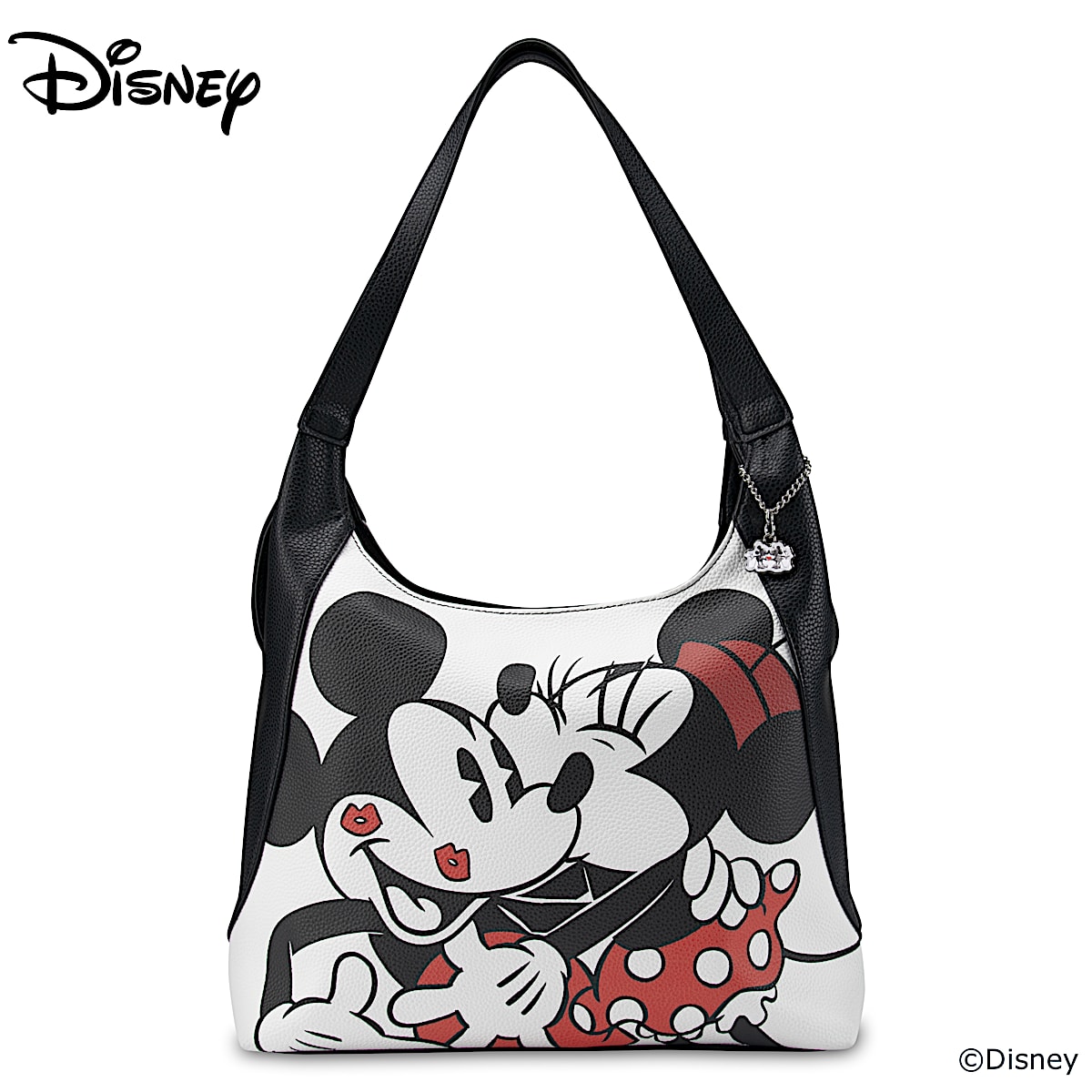 Disney Faux Leather Handbag With Oversized Art Of Mickey Mouse And Minnie Mouse In A Playful Pose
