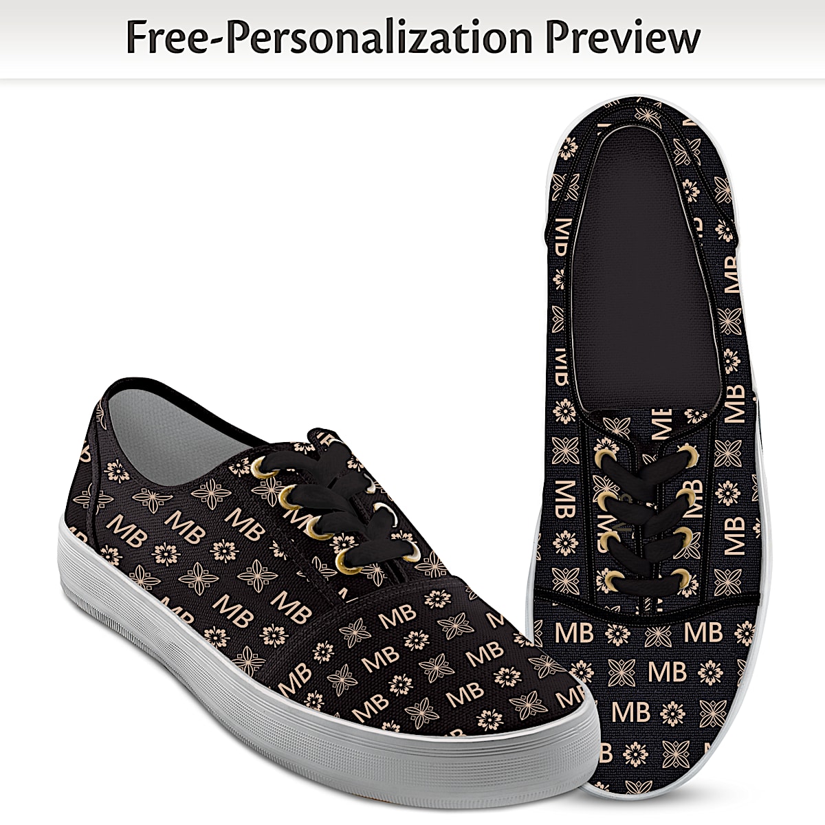 Just My Style Personalized Black Canvas Shoes Featuring An All-Over Tan ...