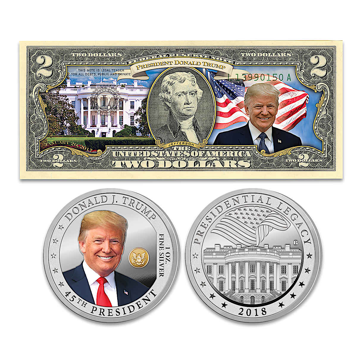 Donald Trump 2024 Coin And Currency Set Featuring A Legal Tender 2