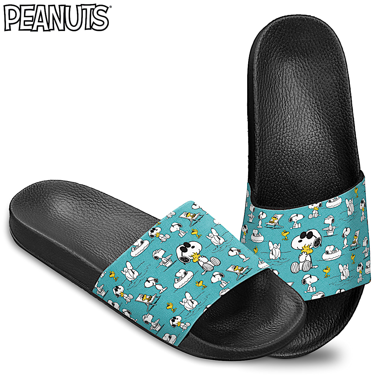 PEANUTS Womens Teal Slide Sandal Shoes Adorned With Snoopy Art display picture 3