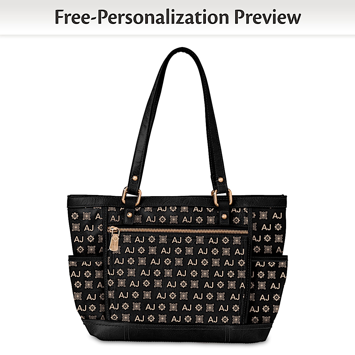 Just My Style Personalized Tote Bag Featuring Black Faux Leather With ...