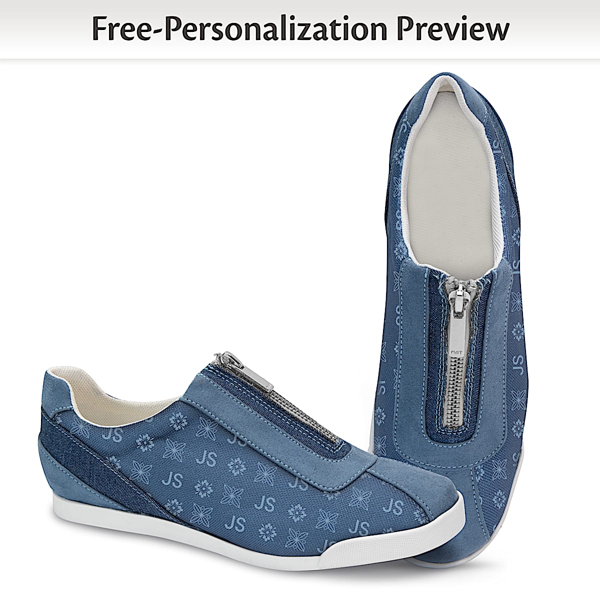 Personalized Blue Canvas Zipper Shoes Featuring An All-Over Pattern  Incorporating 2 Initials