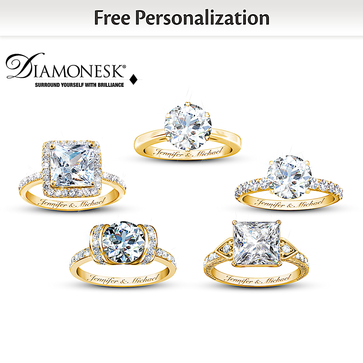 Personalized 18K GoldPlated Bridal Ring Adorned With Simulated
