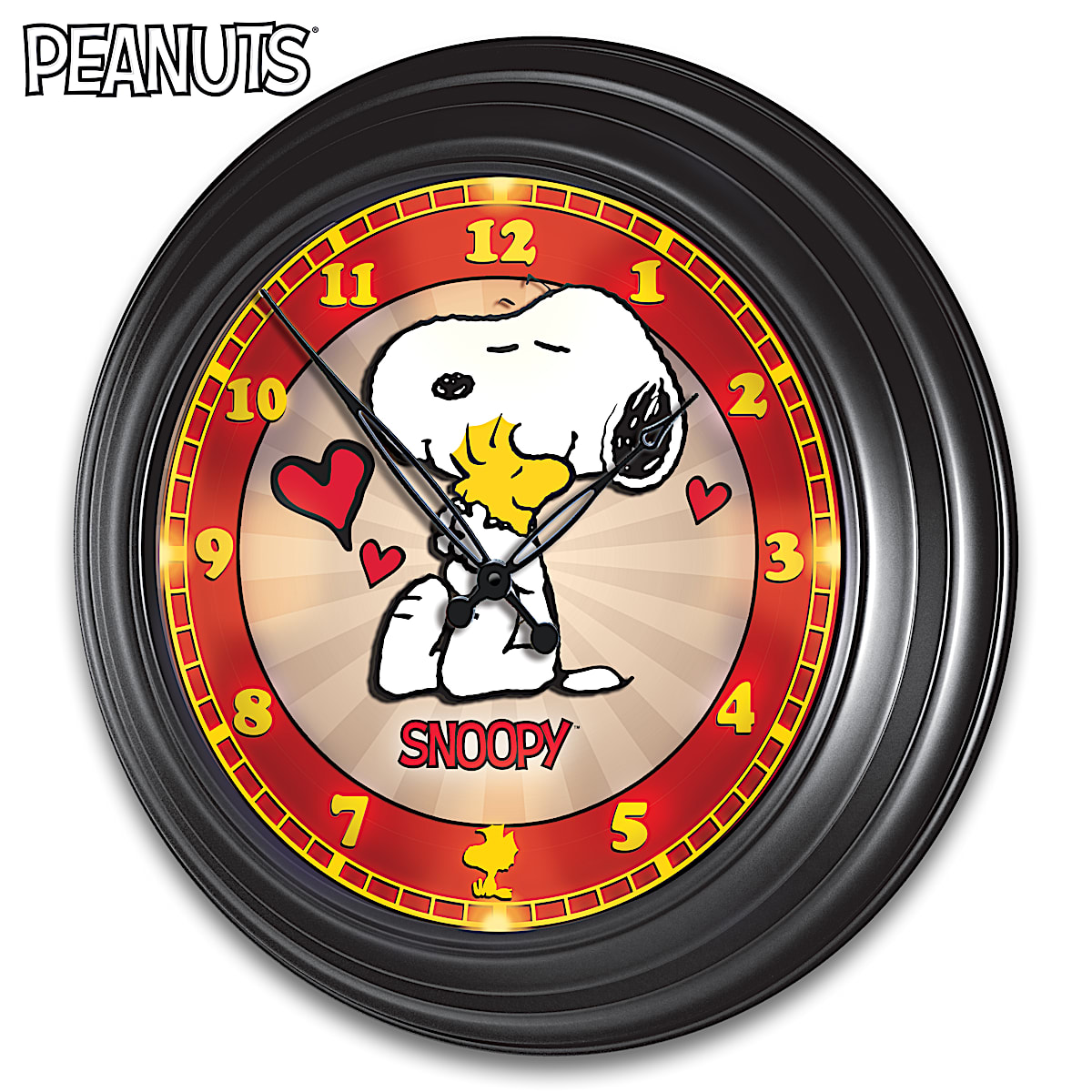 PEANUTS Illuminated 14 Inch Diameter Round Wall Clock Adorned With Art