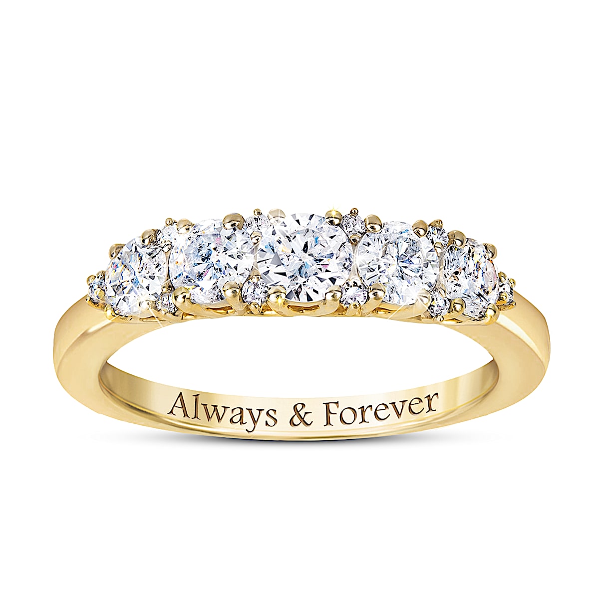 Anniversity Rings Womens Solid 10K Yellow Gold Anniversary Ring Adorned With Diamonds