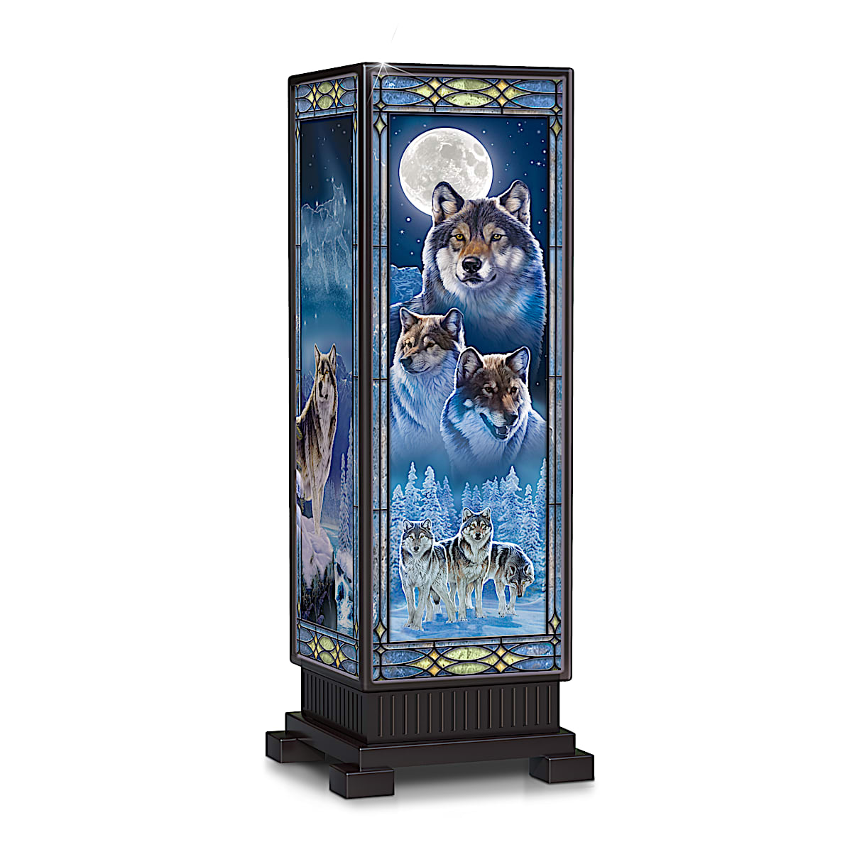 Illuminated Stained-Glass Centerpiece With Al Agnew Wolf Art
