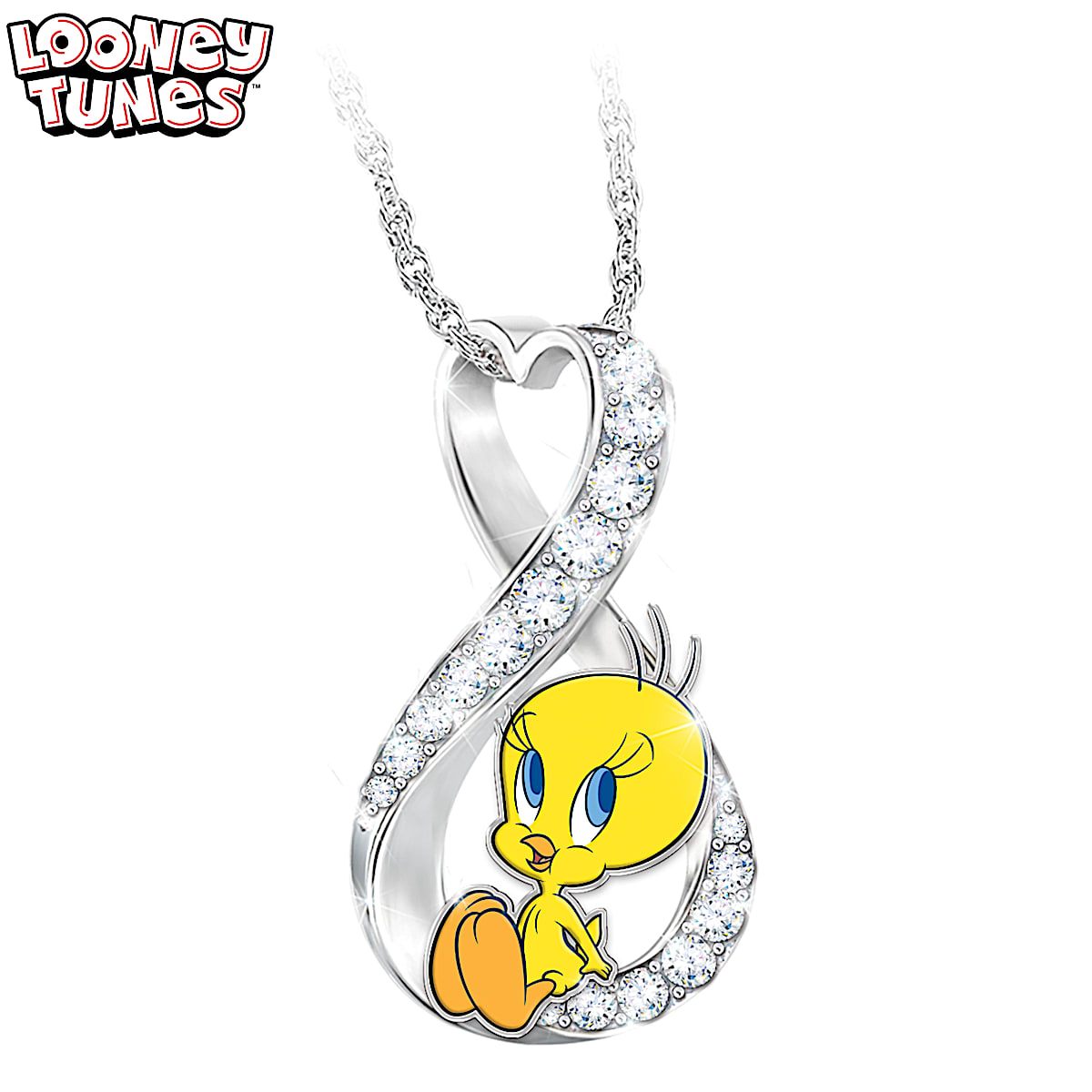 LOONEY TUNES Womens Infinity Pendant Adorned With Tweety And Over