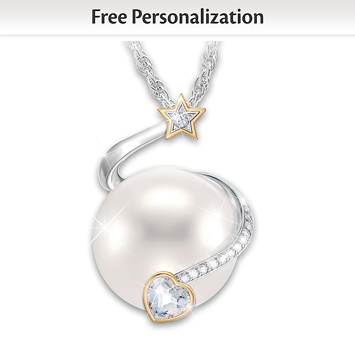 Shell Pearl Pendant With White Topaz And Diamond Accents And Engraved With Your Daughters Name