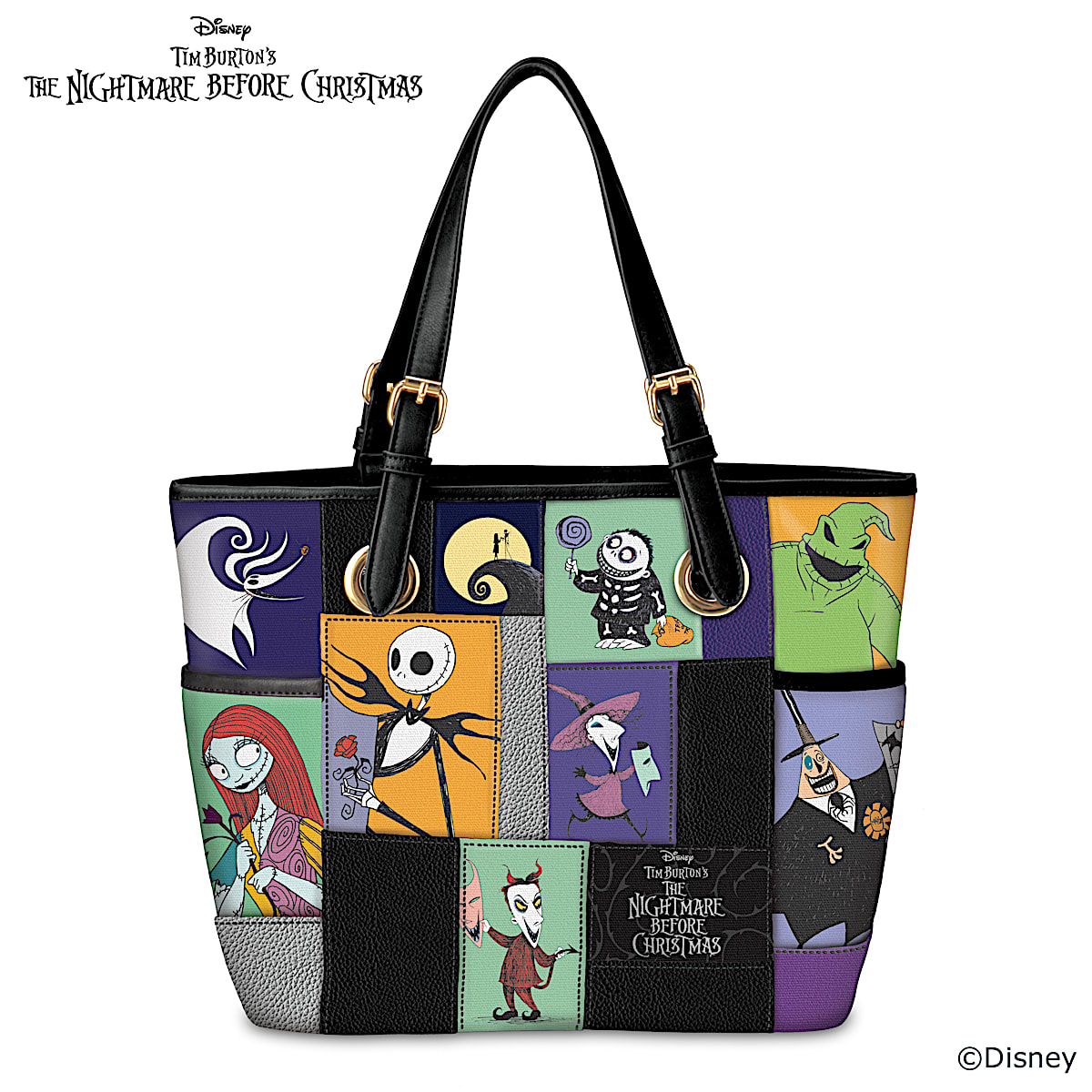 Disney Tim Burtons The Nightmare Before Christmas Faux Leather Tote Bag With A Patchwork Design
