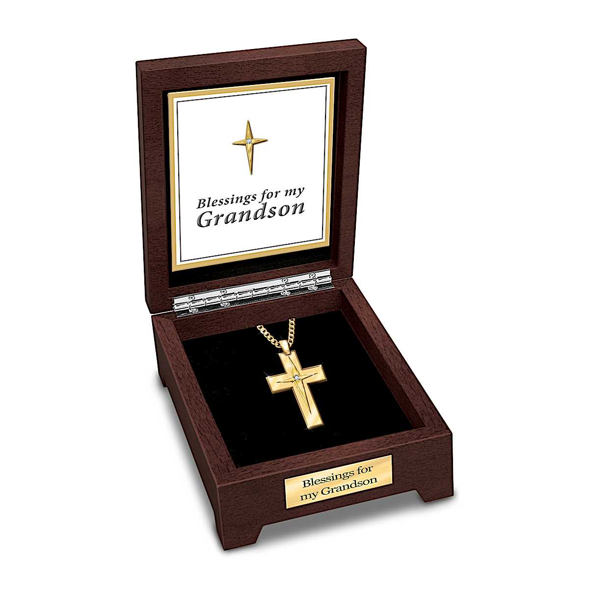 24K Gold Ion-Plated Grandson Religious Cross Pendant Adorned With