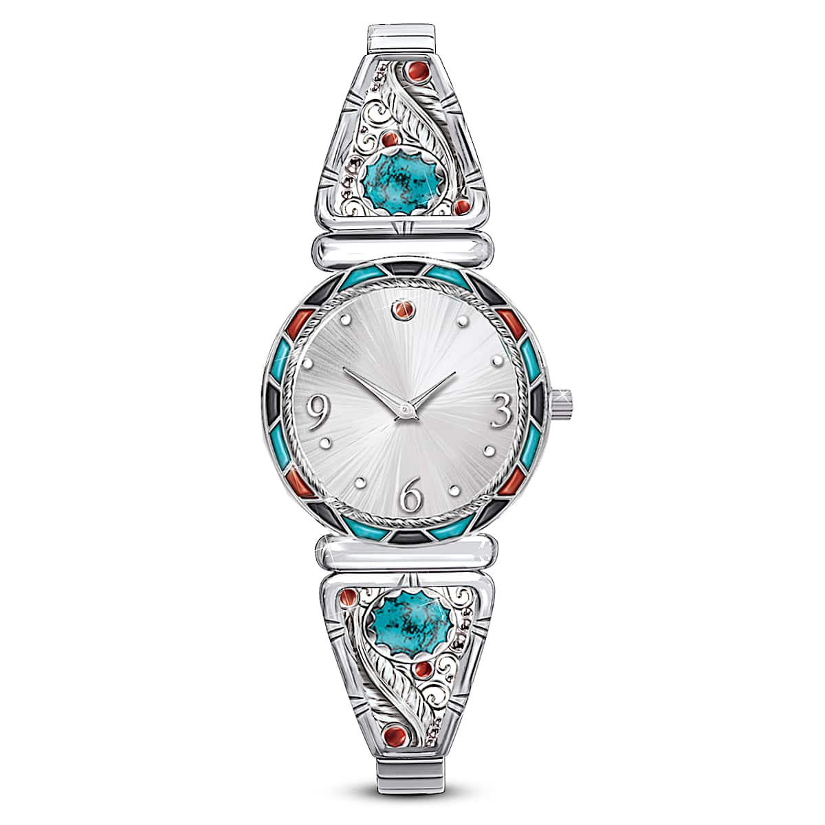Vintage Futura Ladies Turquoise Inlay Watch with Roman Numerals Bezel 2243L Vintage Zuni Inlay Watch Tips – Vicki Turbeville main image 2