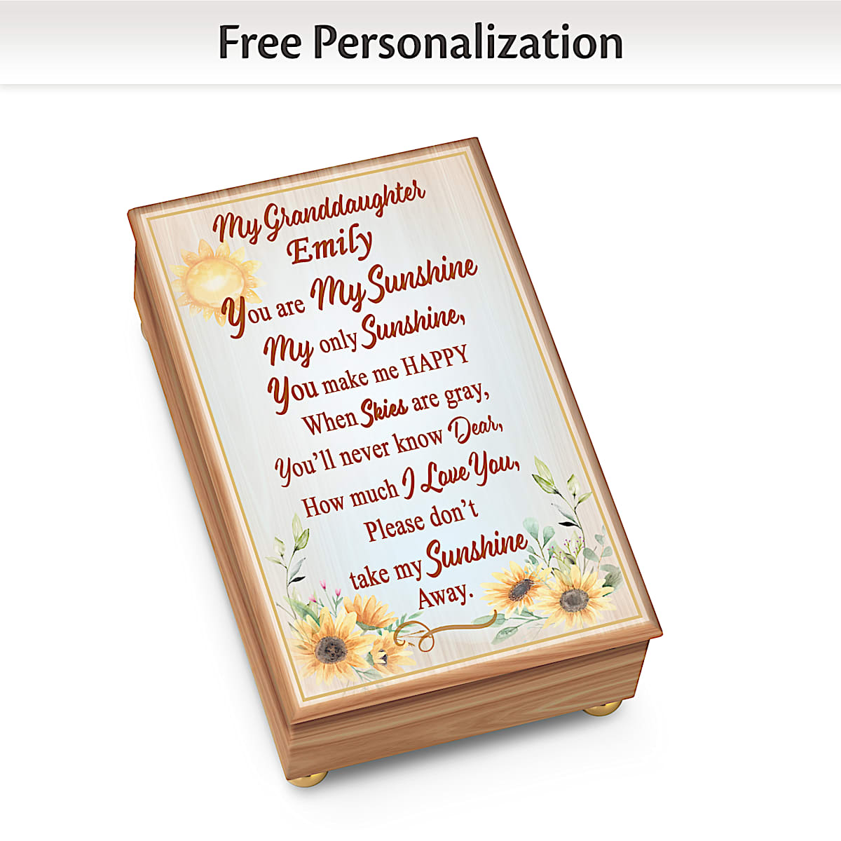 Personalized Granddaughter Honey Oak-Toned Music Box Adorned With
