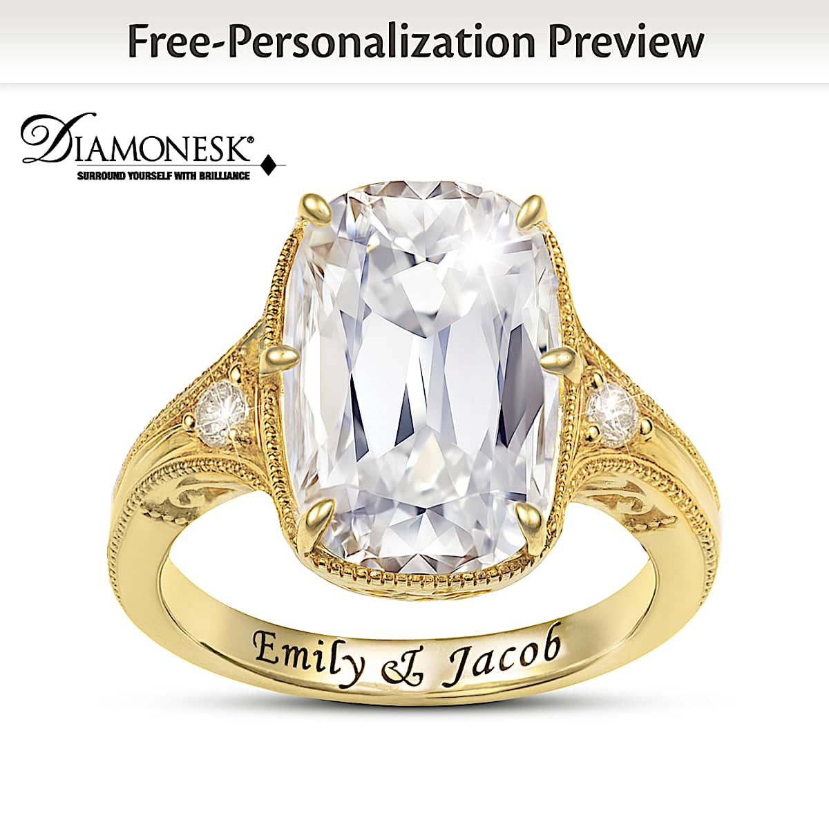 Era Of Love 8-Carat Cushion-Cut Simulated Diamond Ring
