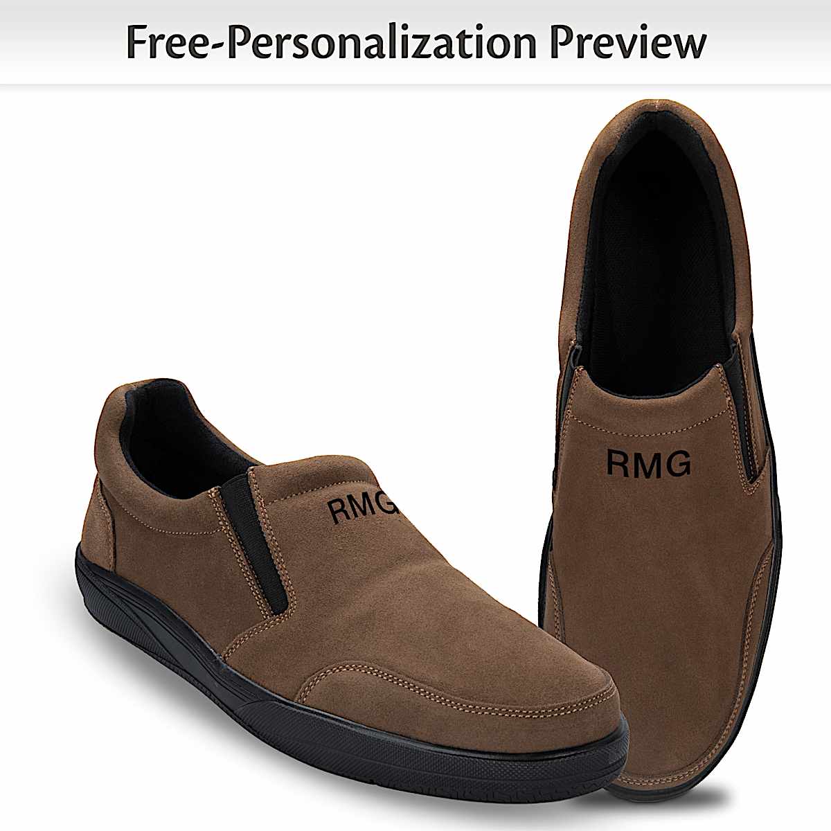Mens Brown Suede Slip-On Shoes Monogrammed With Up To 3 Initials