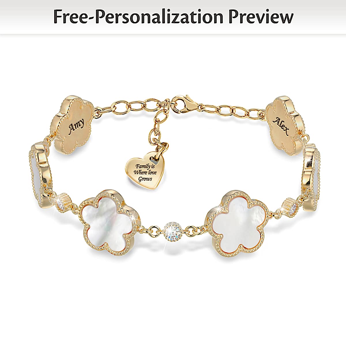 Womens Personalized 18K Gold-Plated Bracelet Featuring 6 Flower