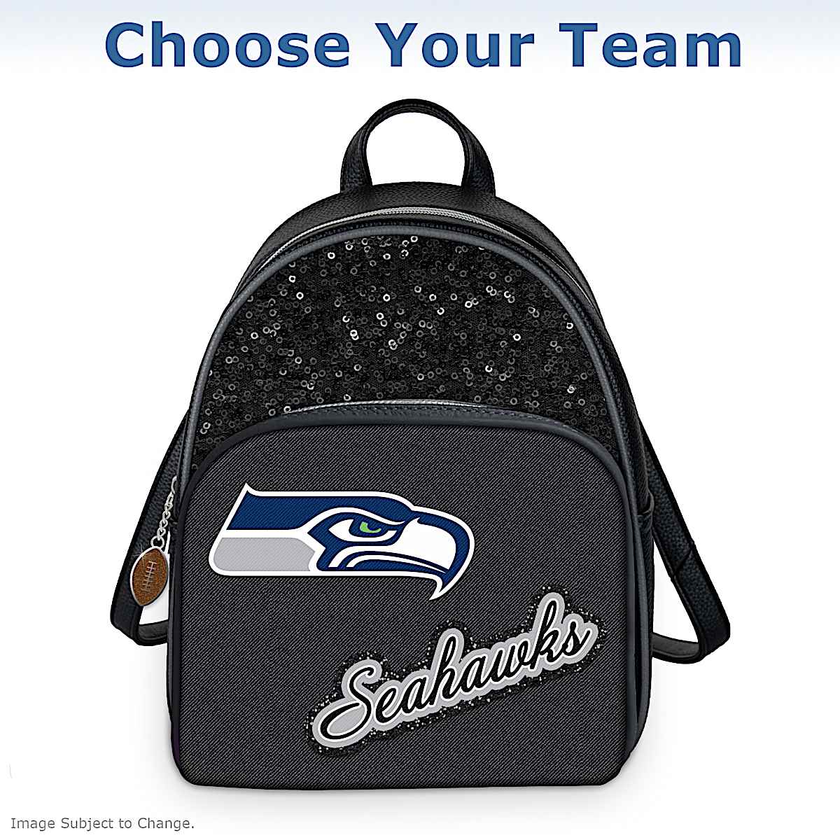Black Faux Leather NFL Backpack Adorned With Team Name, Logo Football