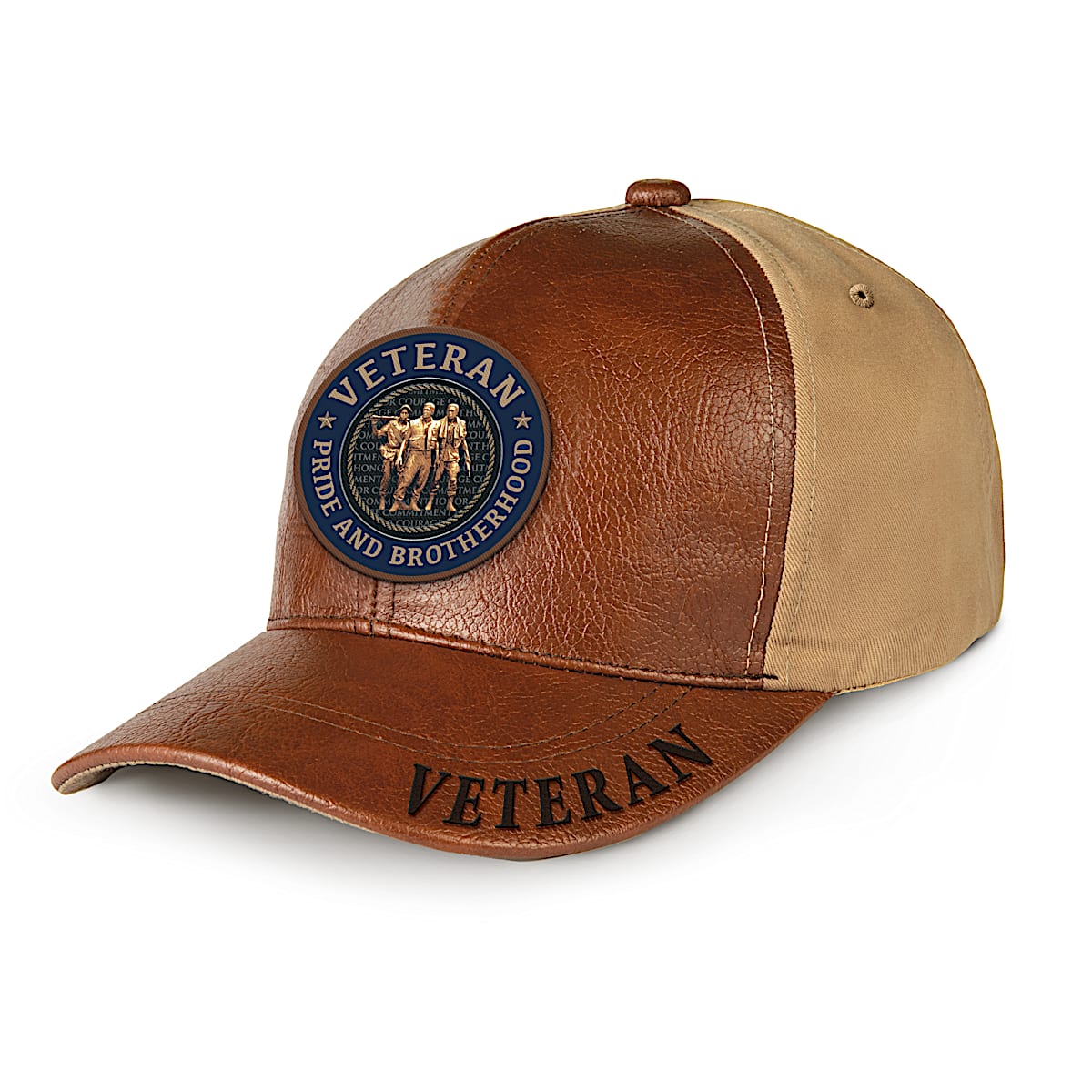 Mens Vietnam Veteran Brown Faux Leather Adjustable Hat With 