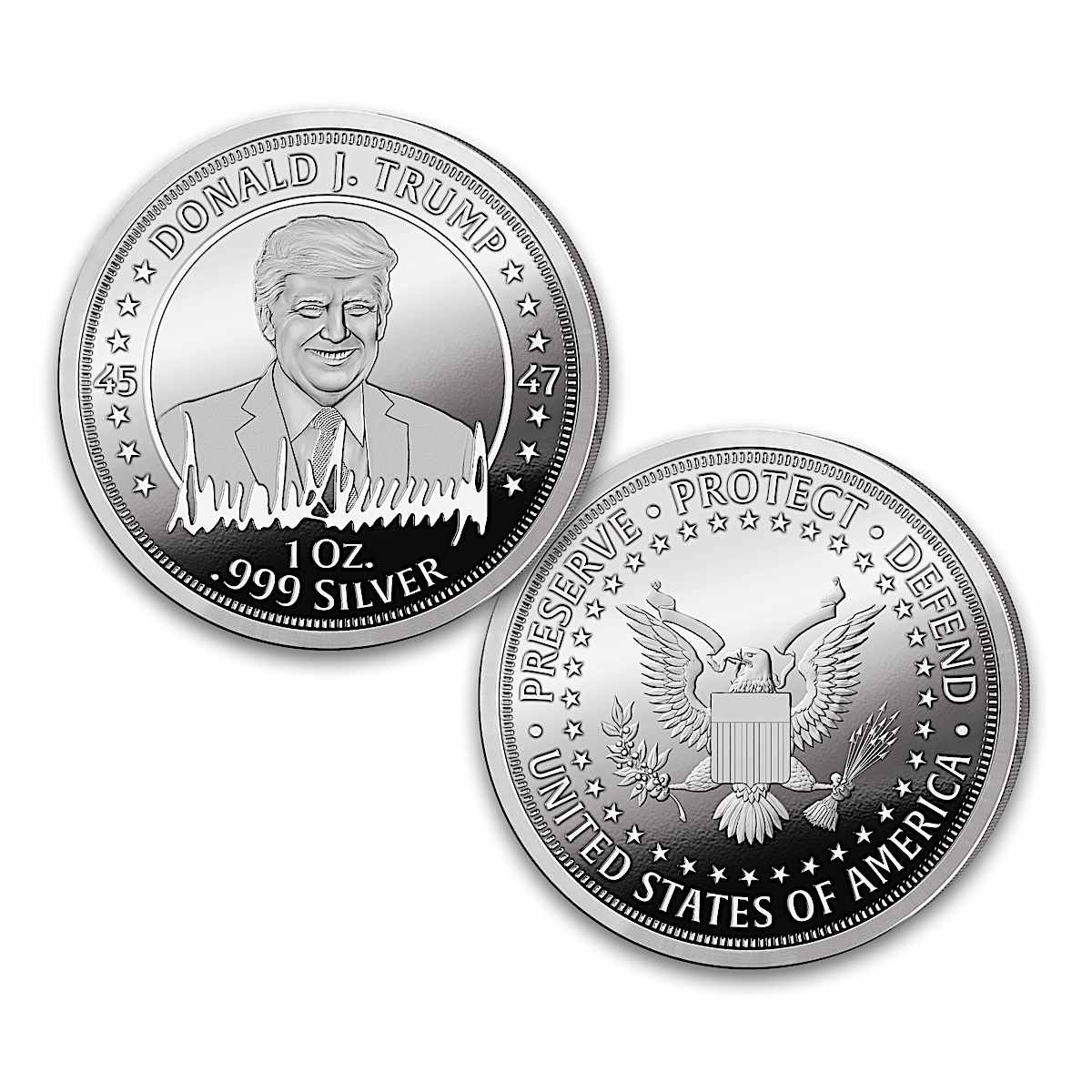 Donald Trump 2024 99.9 Silver Proof Coin With A Portrait Of The 45th