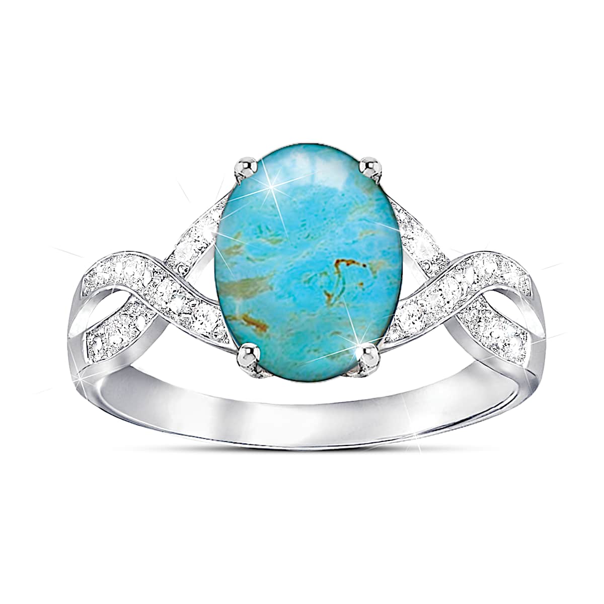 Bradford Exchange Genuine Turquoise Azure Brilliance Silver Ring 2