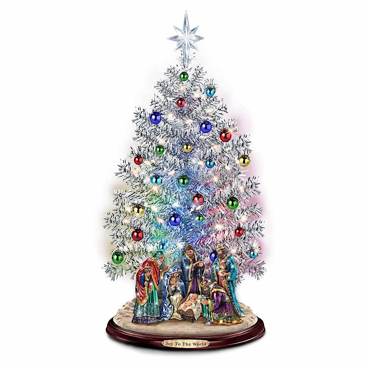 Illuminated Color-Changing Tabletop Tree With Sculpted Nativity Figures ...