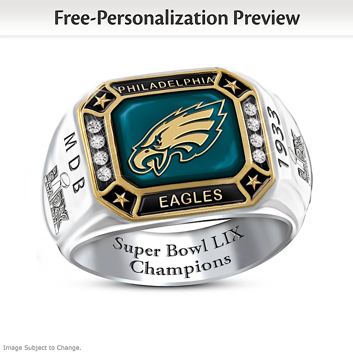 Pre-Order: Philadelphia Eagles Super Bowl LIX Ring – Limited Edition, NFL Licensed, Size L - View #2