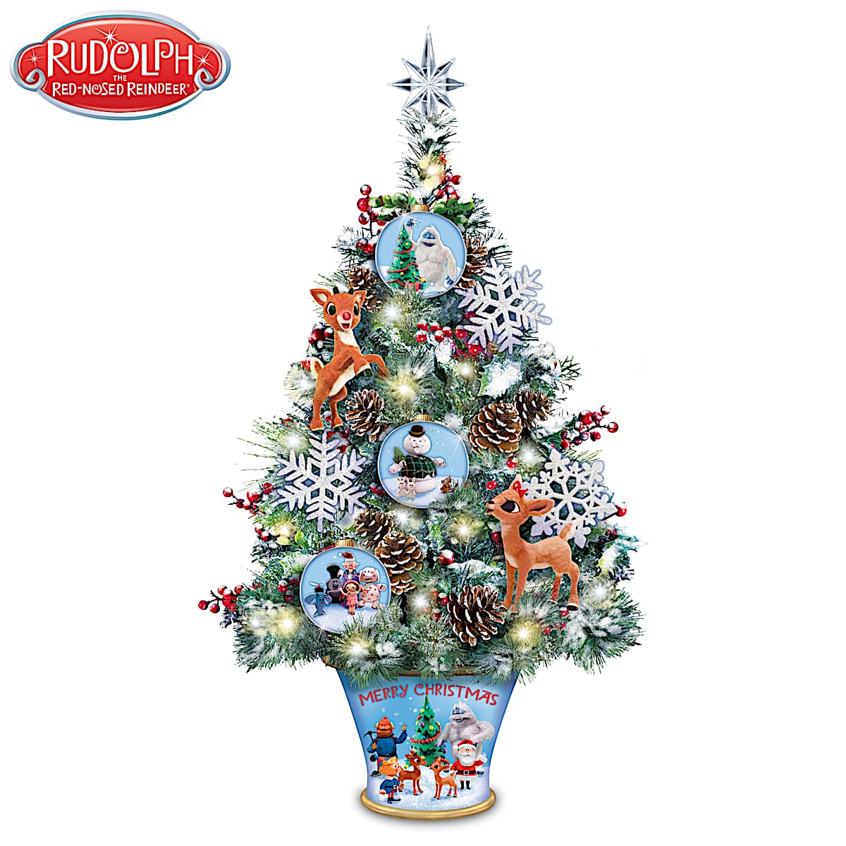 Led Rudolf Tree Illuminated Rudolph The Red-Nosed Reindeer Tabletop Tree With Ornaments ...