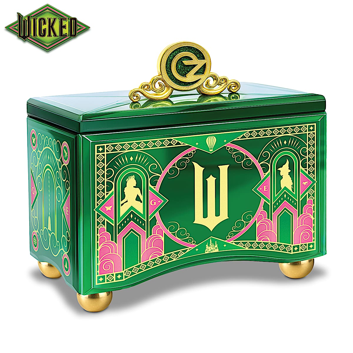 WICKED Music Box Adorned With Silhouettes Of Elphaba And Glinda