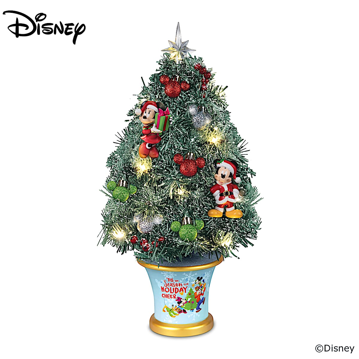 Illuminated Tabletop Christmas Tree Adorned With Disneys Mickey