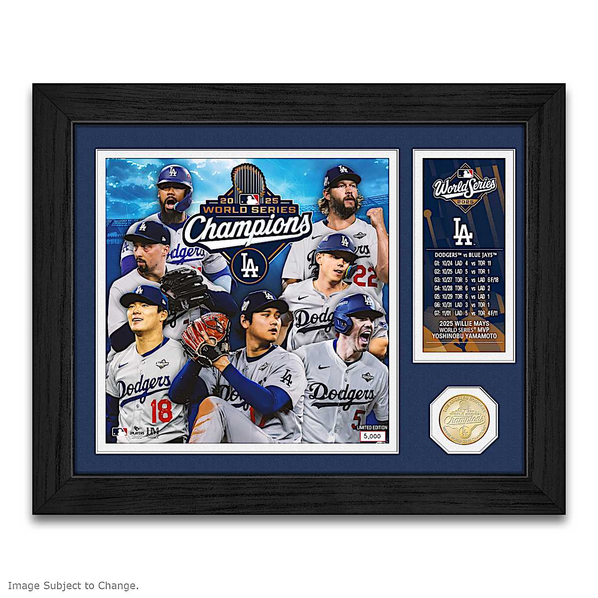2025 Champions Los Angeles Dodgers Framed Wall Decor Featuring A