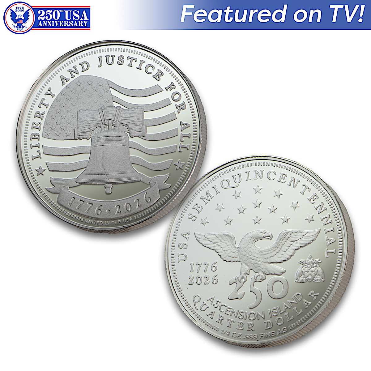 USA 1/4 Ounce Silver Quarter Dollar Proof Coin With Liberty Bell