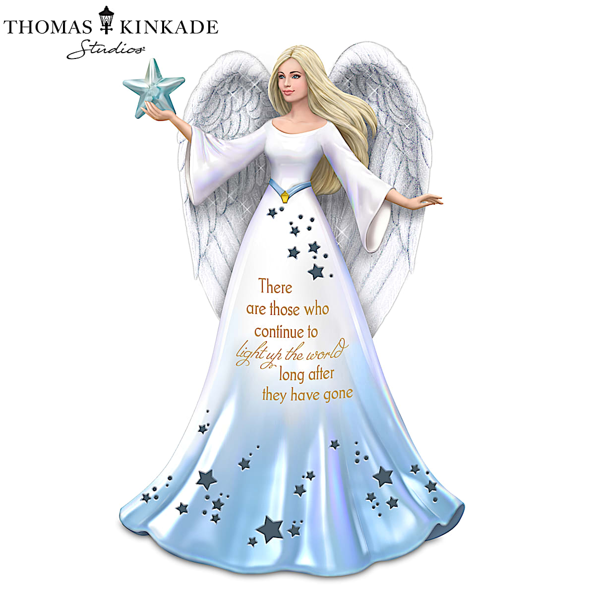 Thomas Kinkade Continue To Light Up The World Illuminated Angel Figurine  Hand-Painted In Blue And