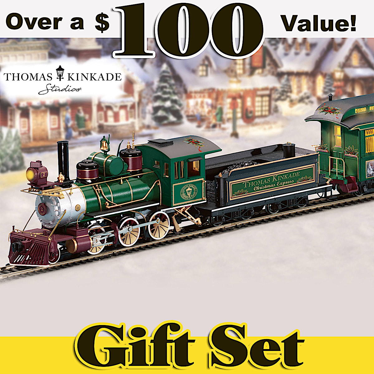 Thomas Kinkade Illuminated Christmas Express Train Set