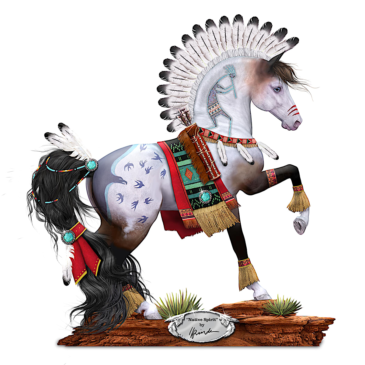 Native Spirit Hand-Painted Pony Sculpture Adorned With Faux Hair