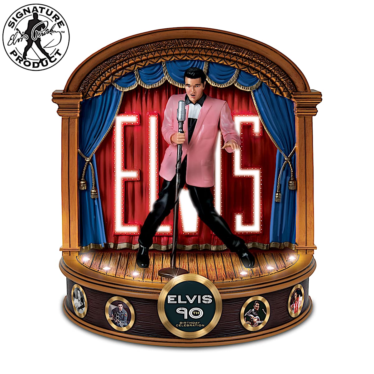 Illuminated Hand-Painted Sculpture Depicting Elvis Performing On
