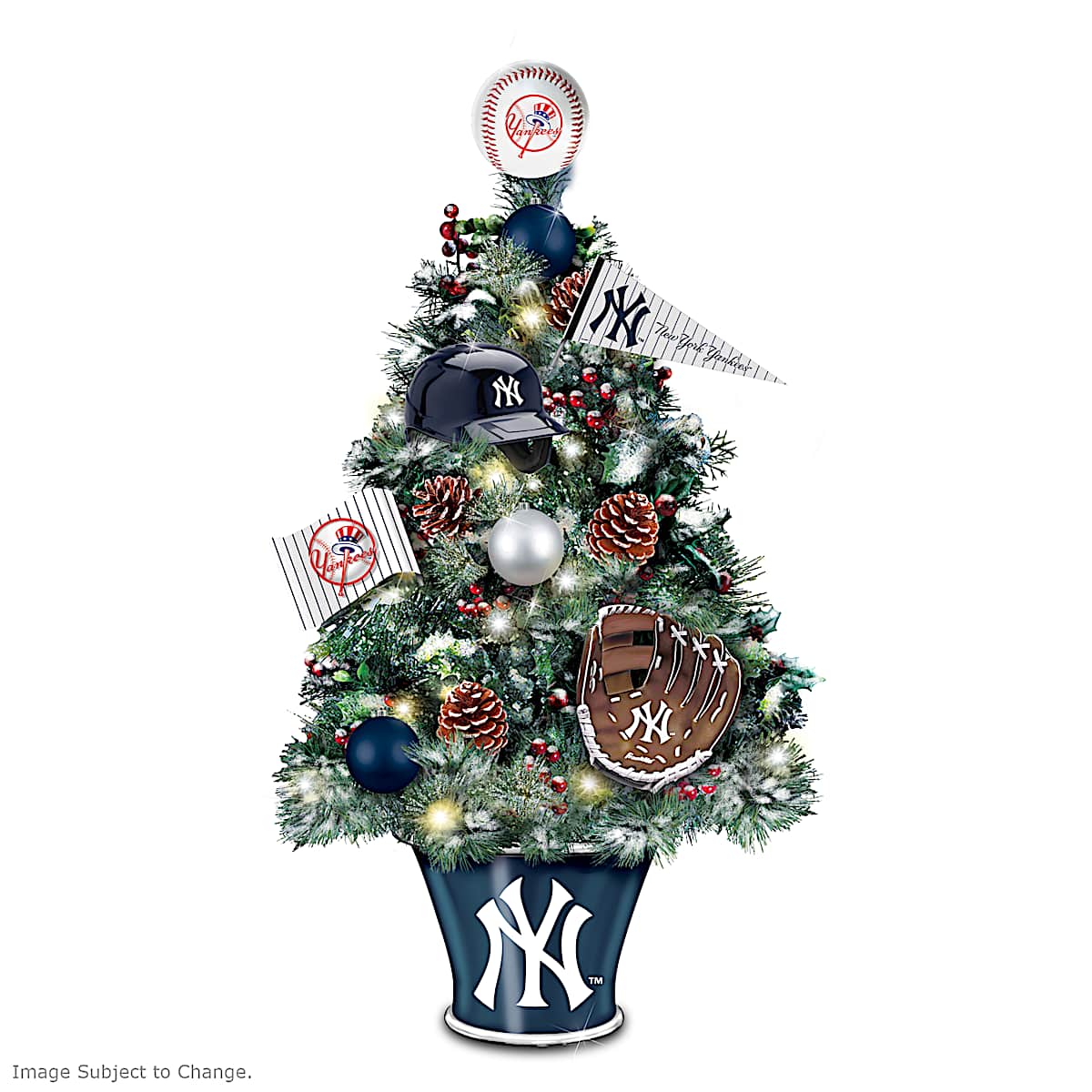 New York Yankees Illuminated MLB Tabletop Christmas Tree Adorned