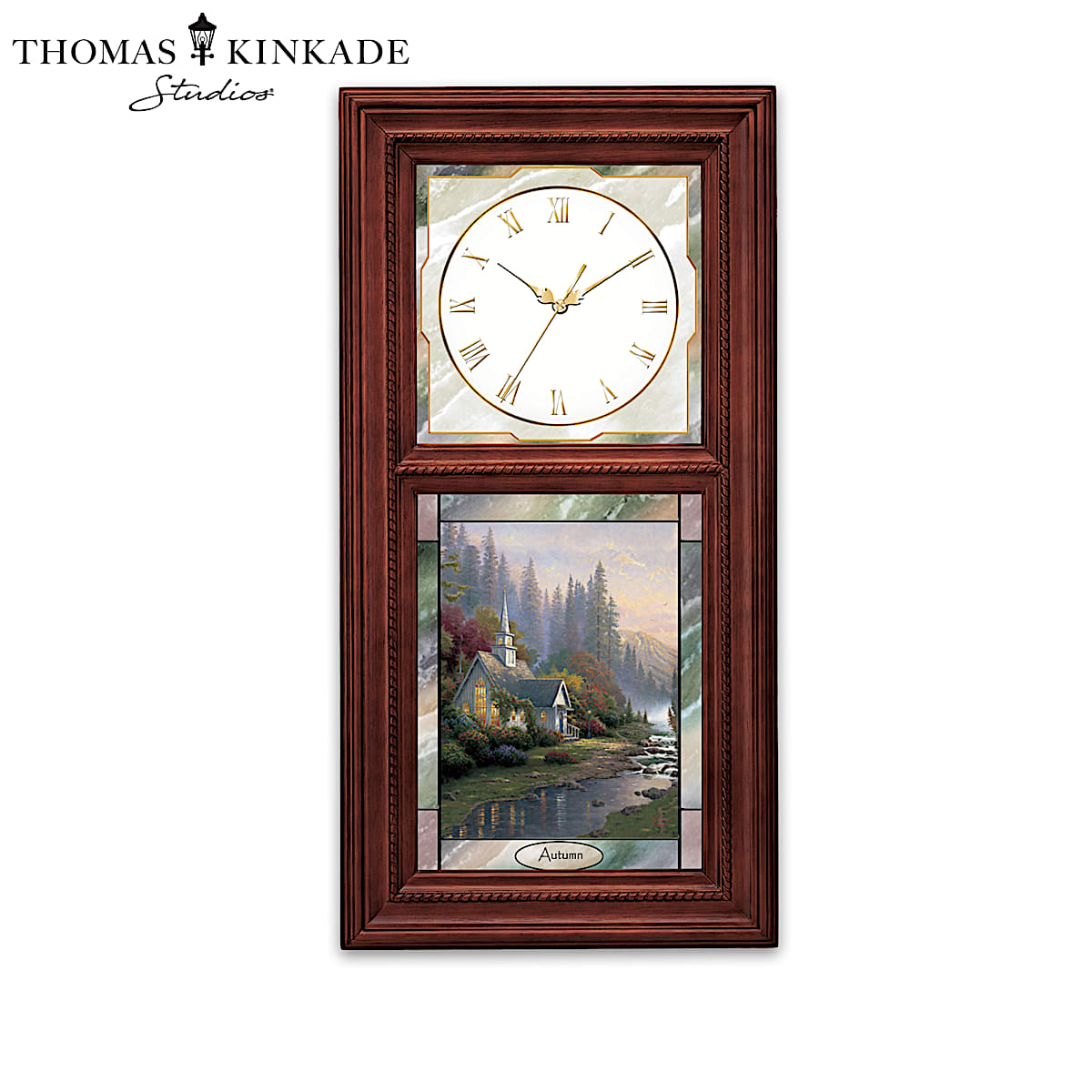 Thomas Kinkade Wall Clock With Stained Glass Art Time For All Seasons