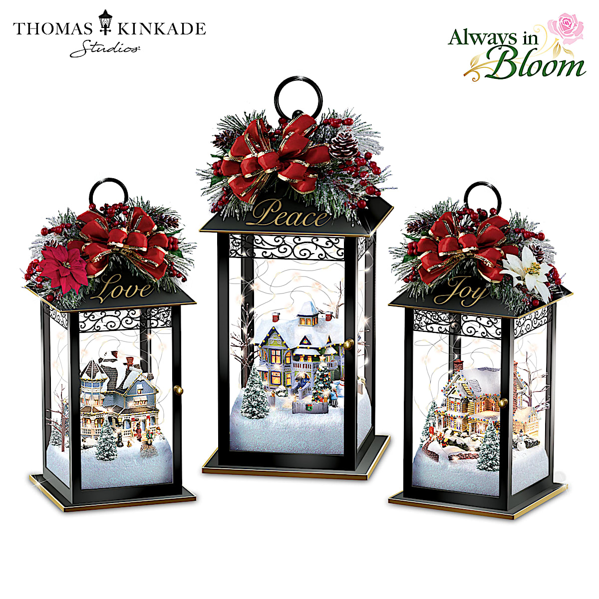 Thomas Kinkade Sparkle Of The Season Lantern Table Centerpiece Collection