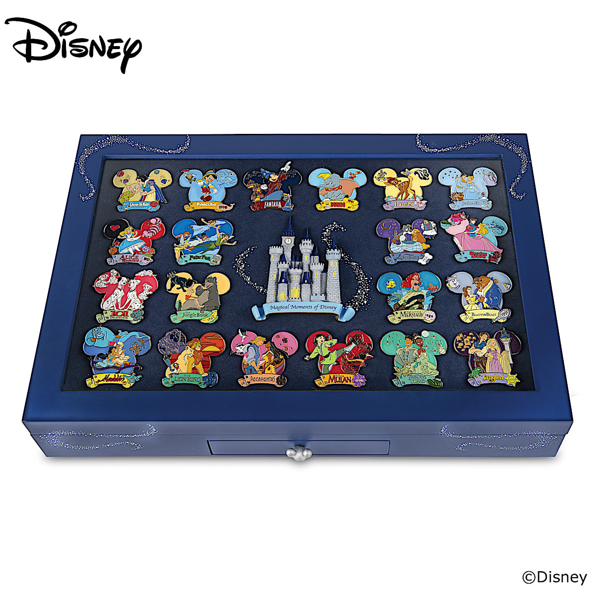 Bradford Exchange Disney Pin Collection with Collector's Cards and Display