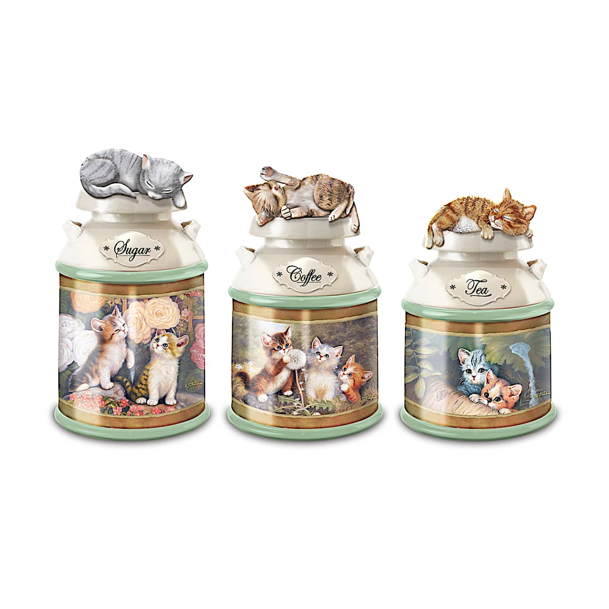 Jurgen Scholz Cozy Kittens Sculpted Cat Canister Collection With