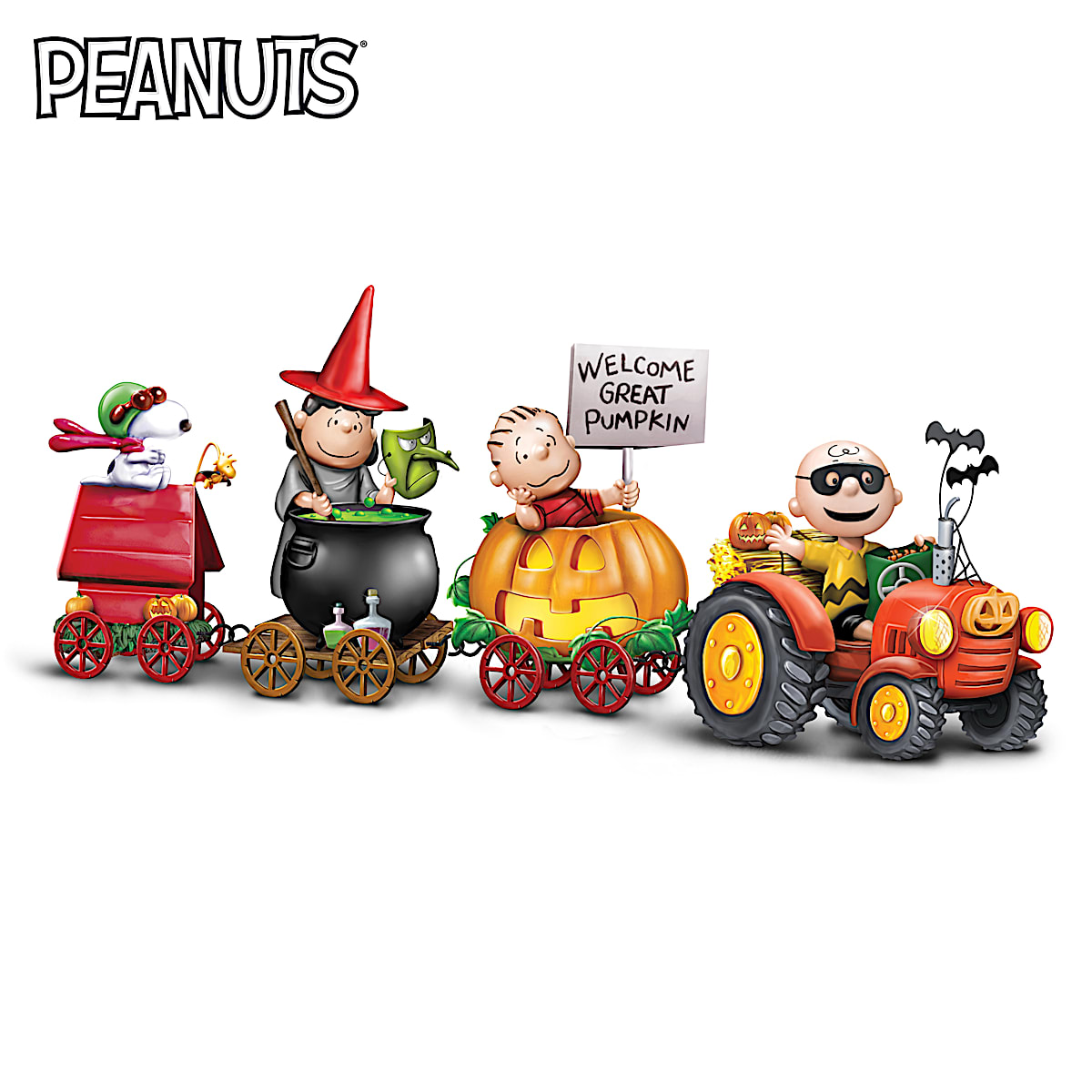 PEANUTS HandPainted Halloween Tractor Wagon Train Sculpture Collection