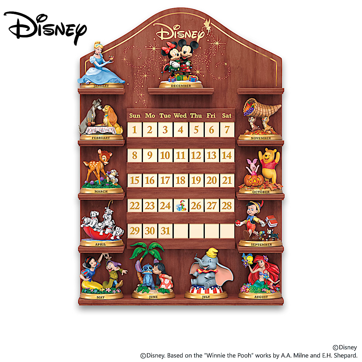 disney-magical-moments-perpetual-calendar-collection-with-custom-crafted-mahogany-finished-display