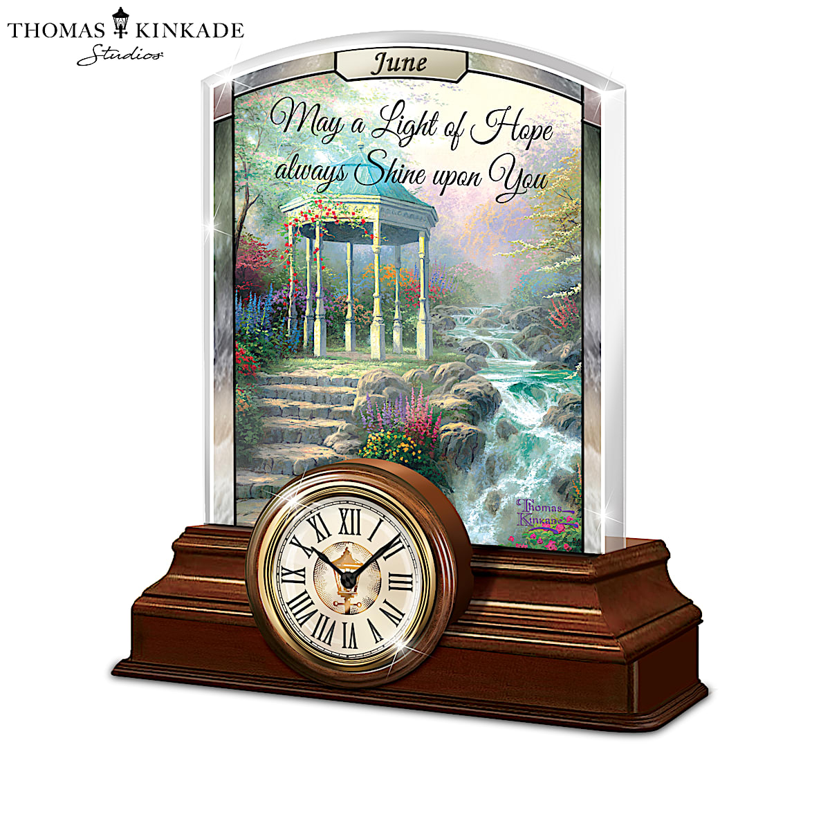 Illuminations Clock Calendar Collection With 1 Interchangeable Glass Panel  For Each Month Adorned With An Uplifting Message And Art By Thomas Kinkade