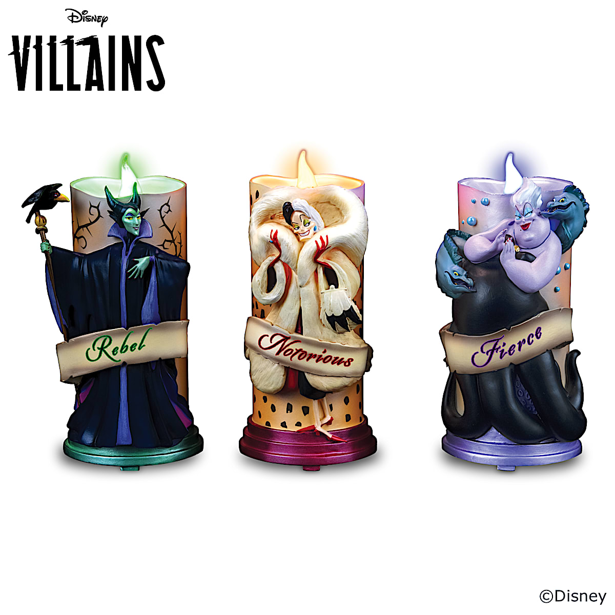 Disney Villains Flameless Candles With Disneys Cruella De Vil, Maleficent,  Ursula And More