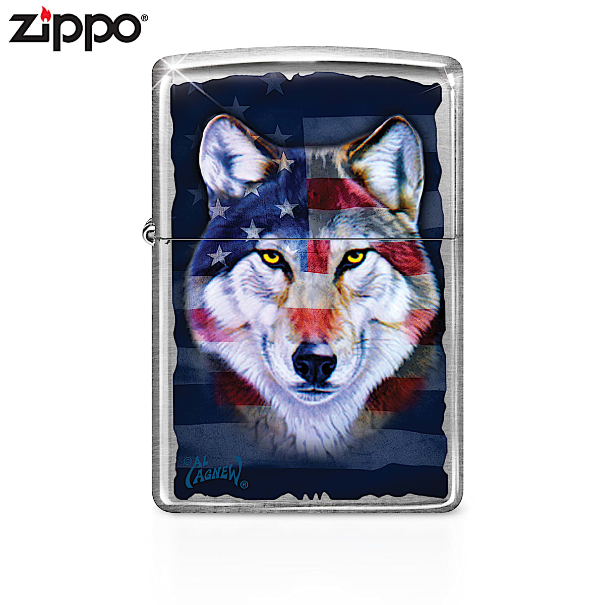 Patriotic Zippo® Lighters With Al Agnew Wolf Art