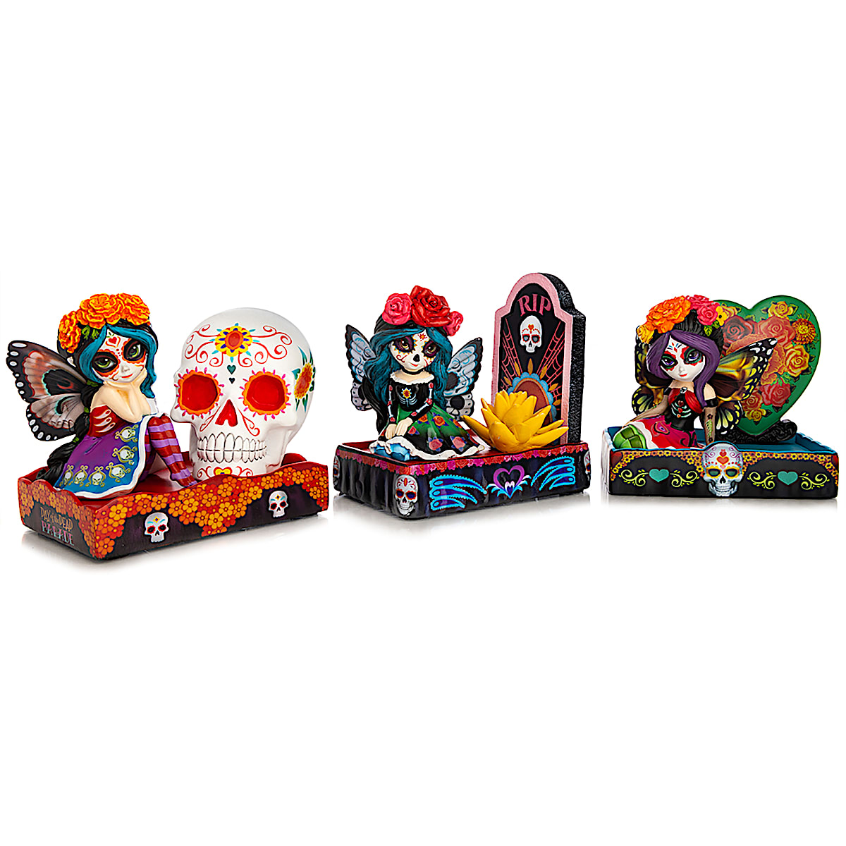 A Fur-ever Love Dia De Los Muertos Sugar Skull Cat Figurine Collection  Adorned With Hand-Set Faux Jewels And Glow-In-The-Dark Accents